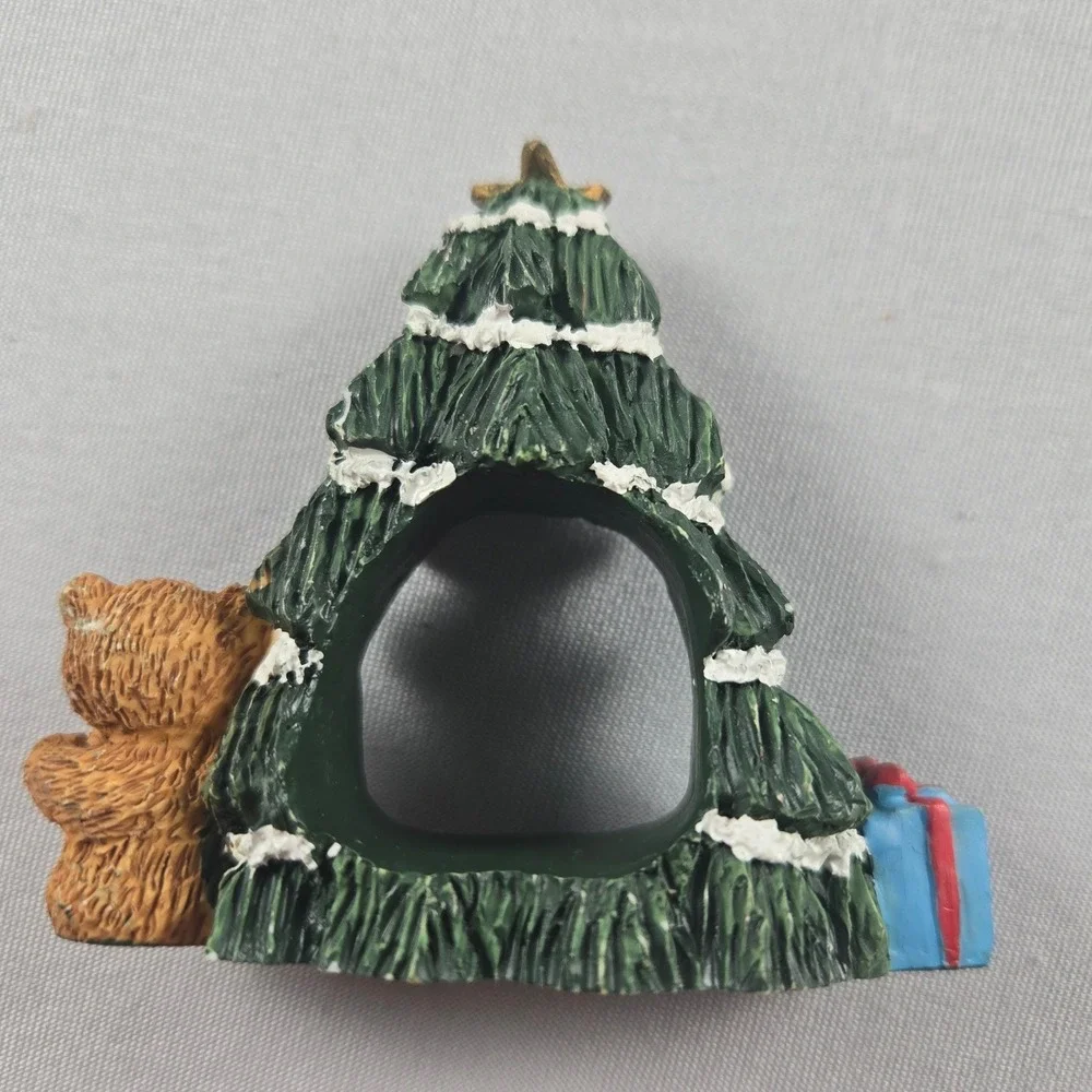 Vintage Christmas Tree Teddy Bear Napkin Rings Set of 8 Holiday Table Decor